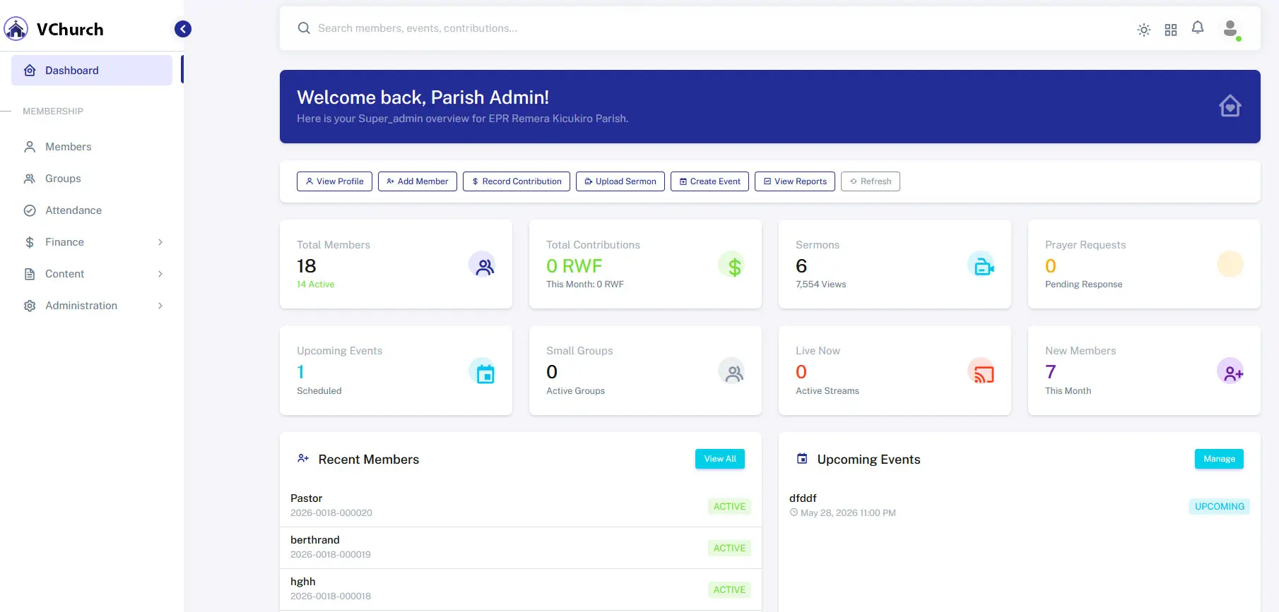 VChurch Dashboard Preview